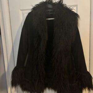 Black Faux Fur Trim Coat by Superdry